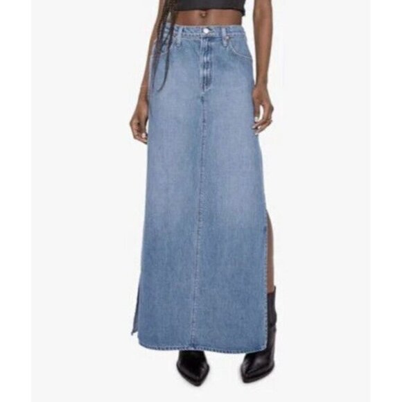Mother Sz 23 Denim Maxi Jean Skirt blue Denim Classic Minimalist Preppy Boho - Picture 1 of 8